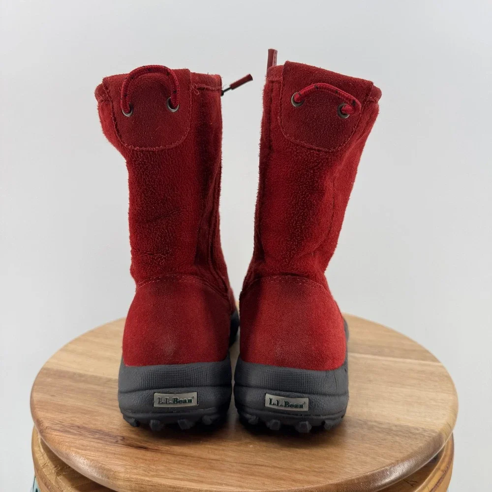 L.L. Bean‎ Red Suede Fleece Winter Boots Zip Up Ankle Boots Women's Size 6.5